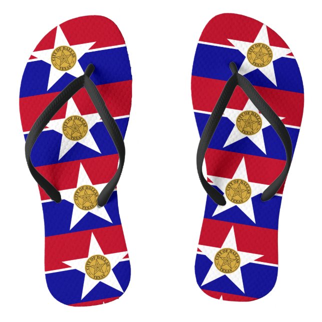 Adult Slim Straps with Flag of Dallas, USA Flip Flops (Footbed)