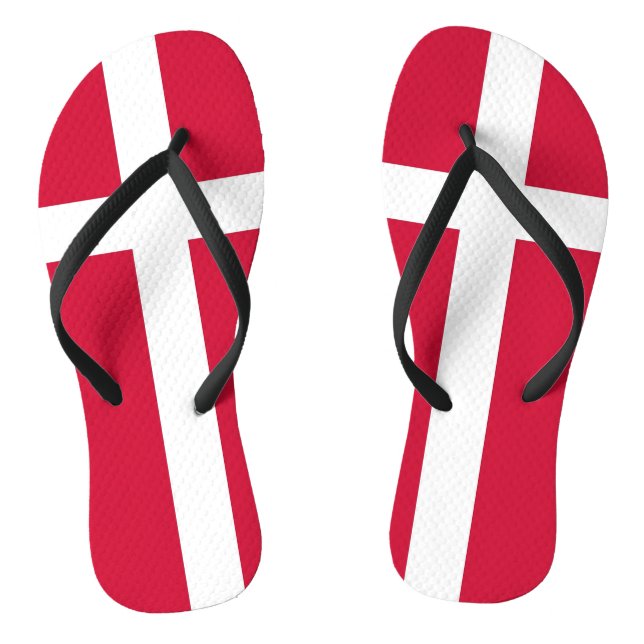 Adult Slim Straps with Flag of Denmark Flip Flops (Footbed)