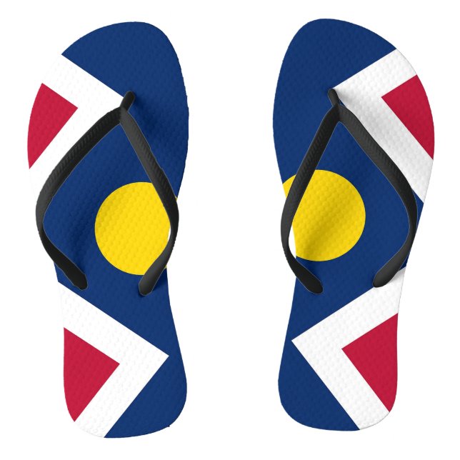 Adult Slim Straps with Flag of Denver City, USA Flip Flops (Footbed)