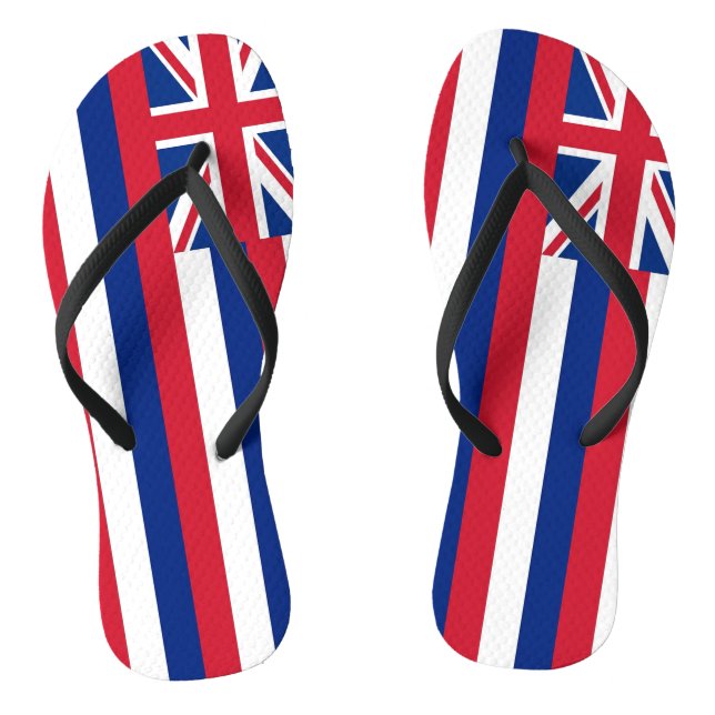 Adult Slim Straps with Flag of Hawaii, USA Flip Flops (Footbed)
