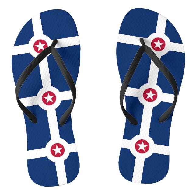 Adult Slim Straps with Flag of Indianapolis, USA Flip Flops (Footbed)