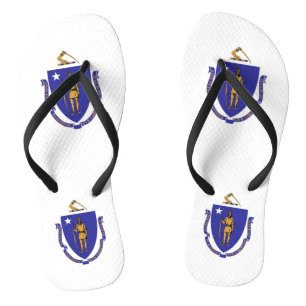 Adult Slim Straps with Flag of Massachusetts, USA Flip Flops