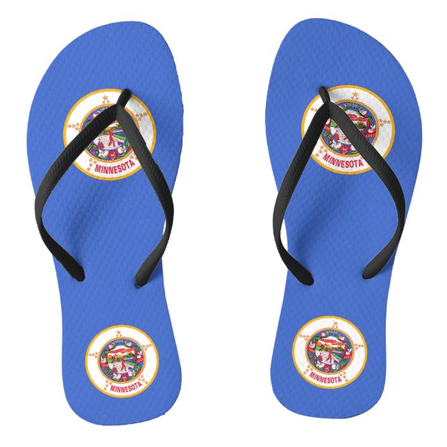 Adult Slim Straps with Flag of Minnesota, USA Flip Flops (Footbed)