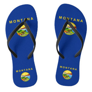 Adult Slim Straps with Flag of Montana, USA Flip Flops