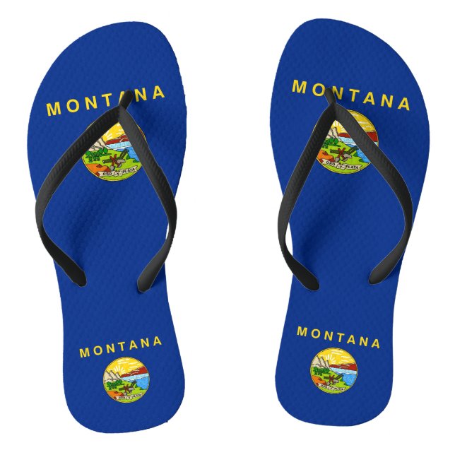 Adult Slim Straps with Flag of Montana, USA Flip Flops (Footbed)