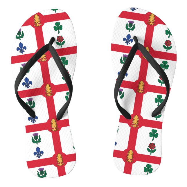 Adult Slim Straps with Flag of Montreal Flip Flops (Footbed)