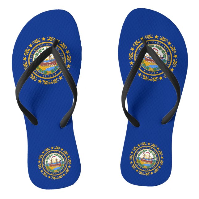 Adult Slim Straps with Flag of New Hampshire, USA Flip Flops (Footbed)