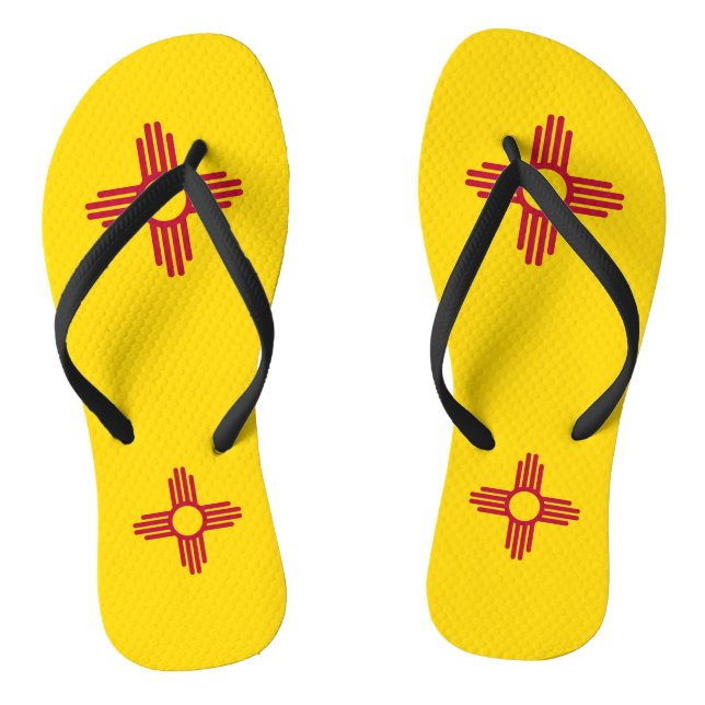 Adult Slim Straps with Flag of New Mexico, USA Flip Flops (Footbed)