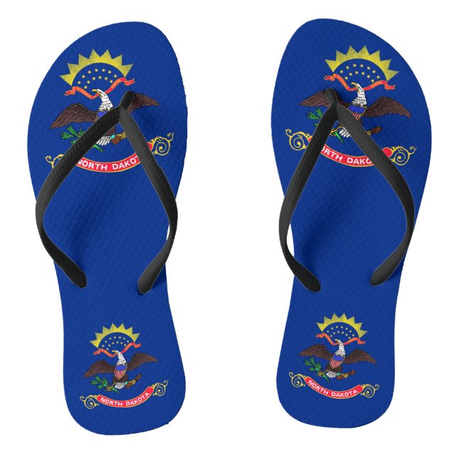 Adult Slim Straps with Flag of North Dakota, USA Flip Flops (Footbed)