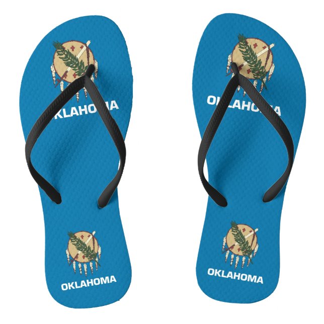 Adult Slim Straps with Flag of Oklahoma, USA Flip Flops (Footbed)