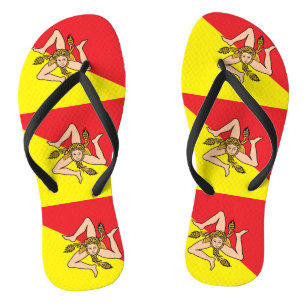 Adult Slim Straps with Flag of Sicily, Italy Flip Flops