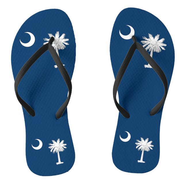 Adult Slim Straps with Flag of South Carolina, USA Flip Flops (Footbed)