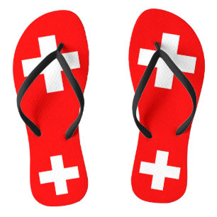 Adult Slim Straps with Flag of Switzerland Flip Flops