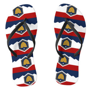 Adult Slim Straps with Flag of Utah, USA Flip Flops