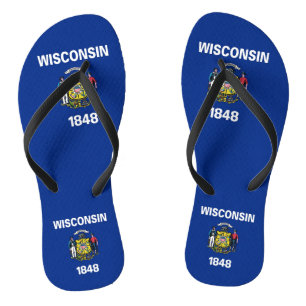 Adult Slim Straps with Flag of Wisconsin, USA Flip Flops