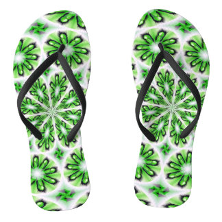 Adult Slim Straps with White Green Design Flip Flops