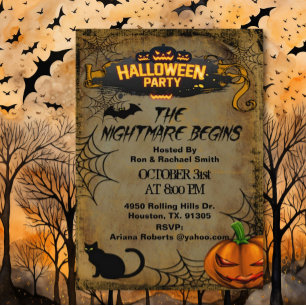 Adult The Nightmare Begins Scary Halloween Party Invitation