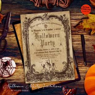 Adult Vintage Gothic Skul Halloween Party Invitation