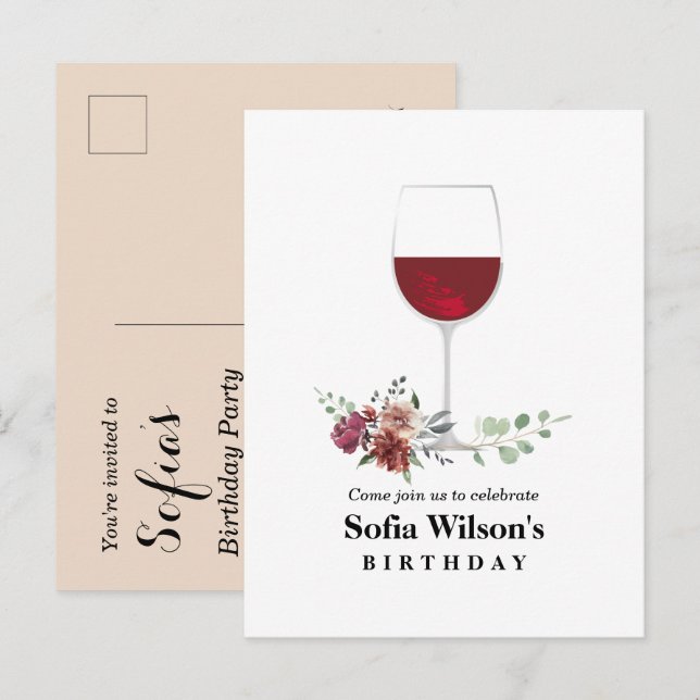 adult wine party invitation  postcard (Front/Back)