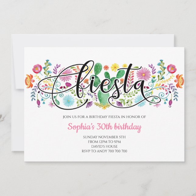 Adult Women Fiesta Party Cactus Mexican Birthday Invitation (Front)