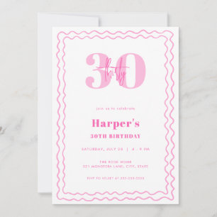Adult Women Pink Wavy Birthday Invitation