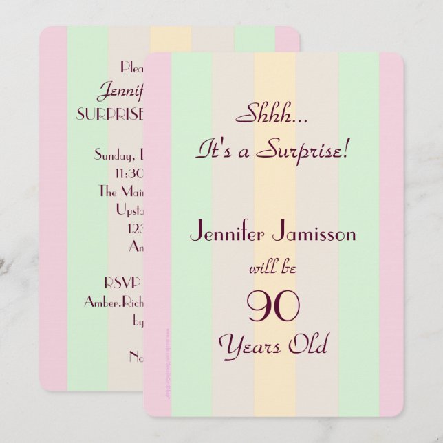 Adulte Pastel Striped SURPRISE Invitation (Devant / Derrière)