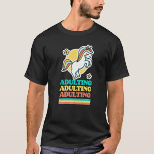 Adulting Cute Ironic Unicorn Retro Rainbow T-Shirt