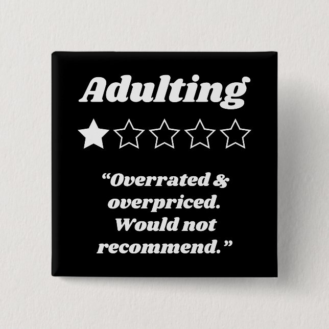 Adulting One Star Review 2 Inch Square Button (Front)