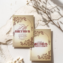 Adults Birthday party invitation gold maroon theme