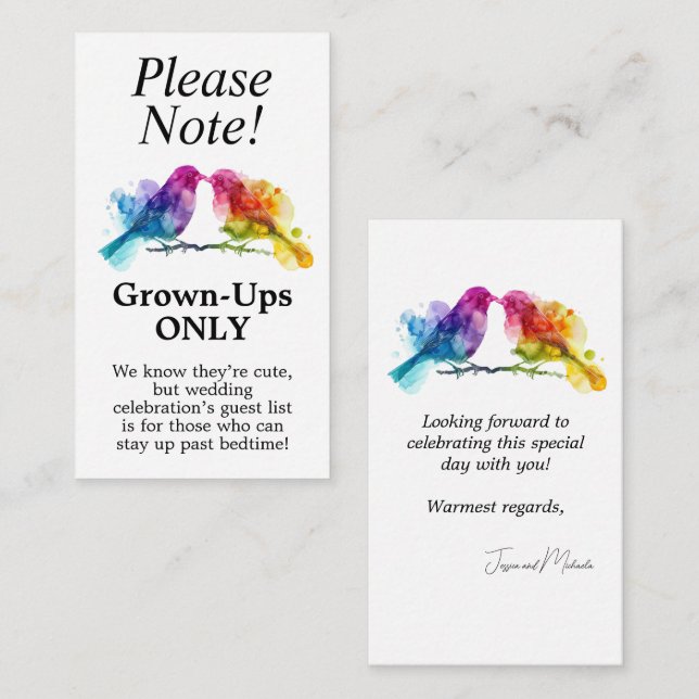 Adults Only LGBTQ+  Rainbow Lovebirds Enclosure Card (Front/Back)