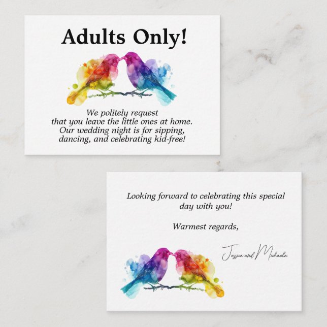 Adults Only LGBTQ+  Rainbow Lovebirds Enclosure Card (Front/Back)