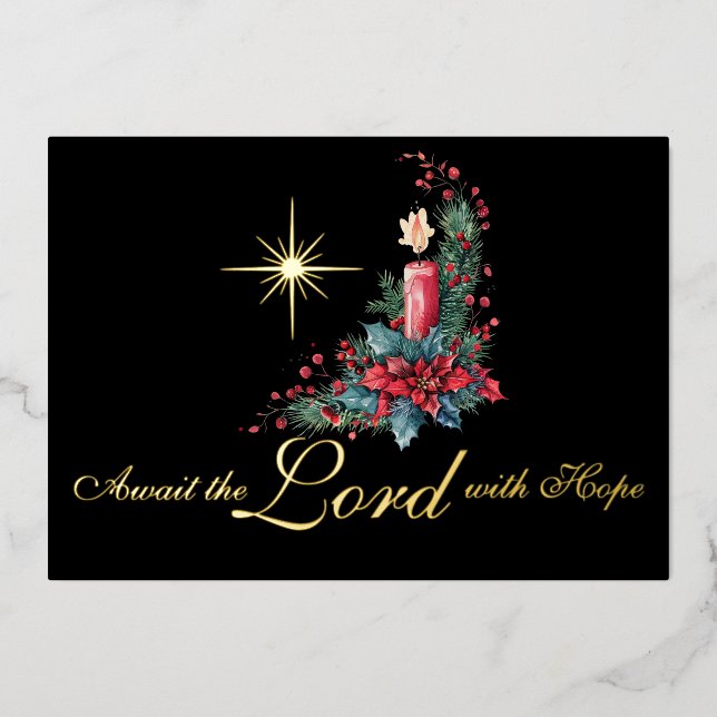Advent Await the Lord with Hope Christmas Star Foil Holiday Card (Front)
