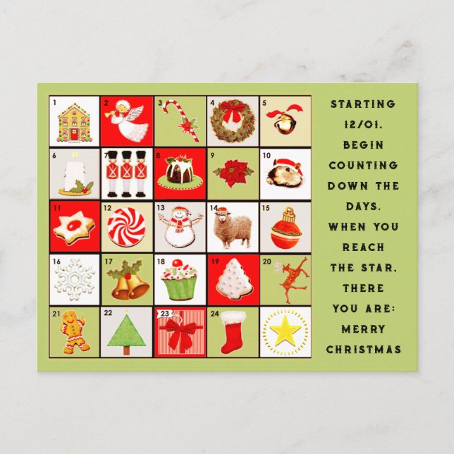 Advent Calendar Christmas Holiday Postcard (Front)