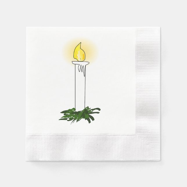 Advent Candle White Coined Cocktail Paper Napkin (Front)