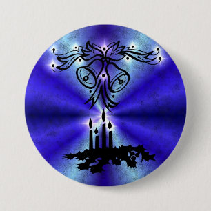 Advent, Christmas Artdeco on Blue Green Rainbow 3 Inch Round Button