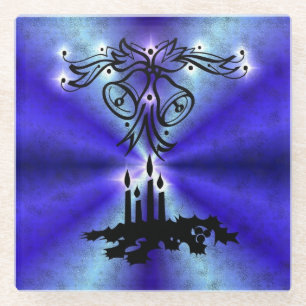 Advent, Christmas Artdeco on Blue Green Rainbow Glass Coaster