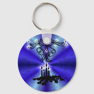 Advent, Christmas Artdeco on Blue Green Rainbow Keychain