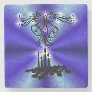 Advent, Christmas Artdeco on Blue Green Rainbow Stone Coaster