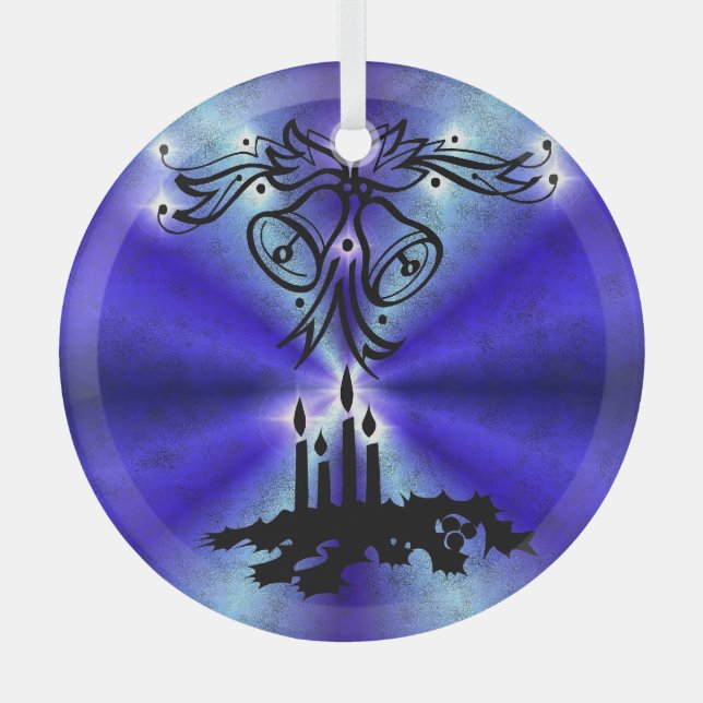 Advent, Christmas Magic on Blue Glass Ornament (Front)