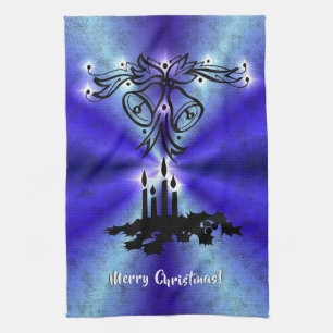Advent, Christmas Magic on Blue Kitchen Towel