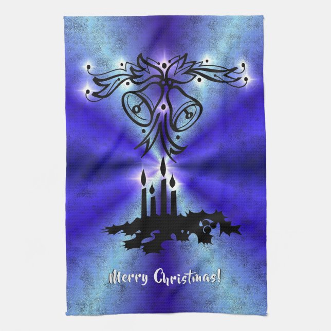 Advent, Christmas Magic on Blue Kitchen Towel (Vertical)