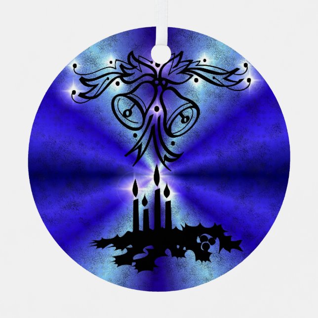 Advent, Christmas Magic on Blue Metal Ornament (Front)