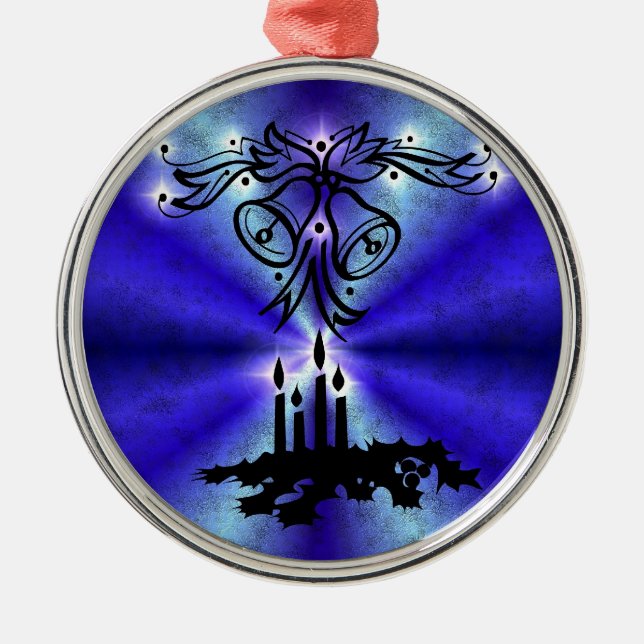 Advent, Christmas Magic on Blue Metal Ornament (Front)