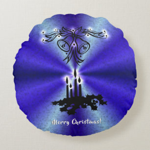 Advent, Christmas Magic on Blue Round Pillow