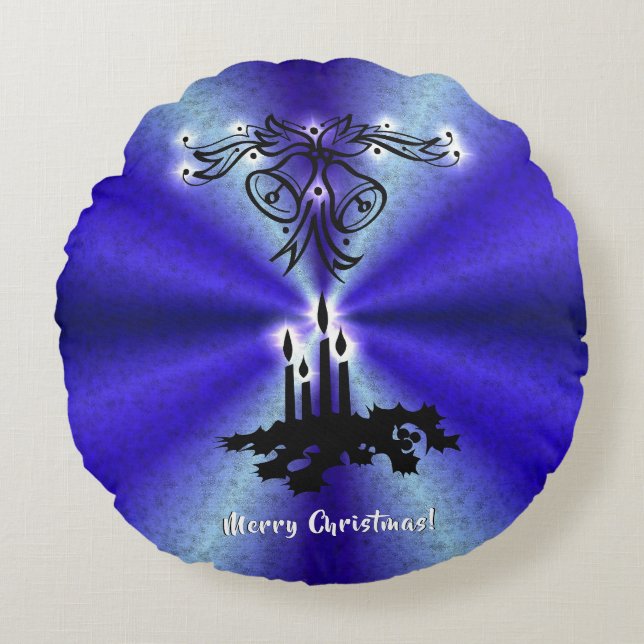 Advent, Christmas Magic on Blue Round Pillow (Front)