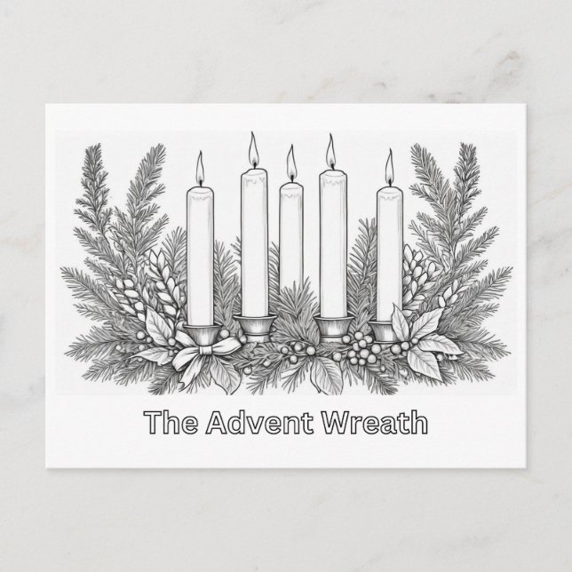 Advent Wreath & Candles to Colour Colouring Pictur Holiday Postcard (Front)