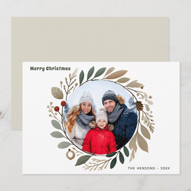 Advent Wreath Foliage Merry Christmas Family Photo Holiday Card (Front/Back)