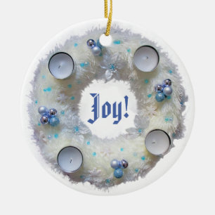 Advent Wreath Silver and Blue Ceramic Ornament