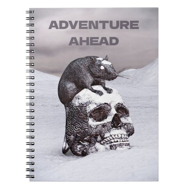 Adventure Ahead. Rat on skull in snow Notebook (Front)