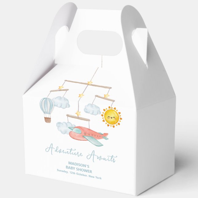 Adventure Airplane Hot Air Balloon Baby Shower  Favor Box (Front)